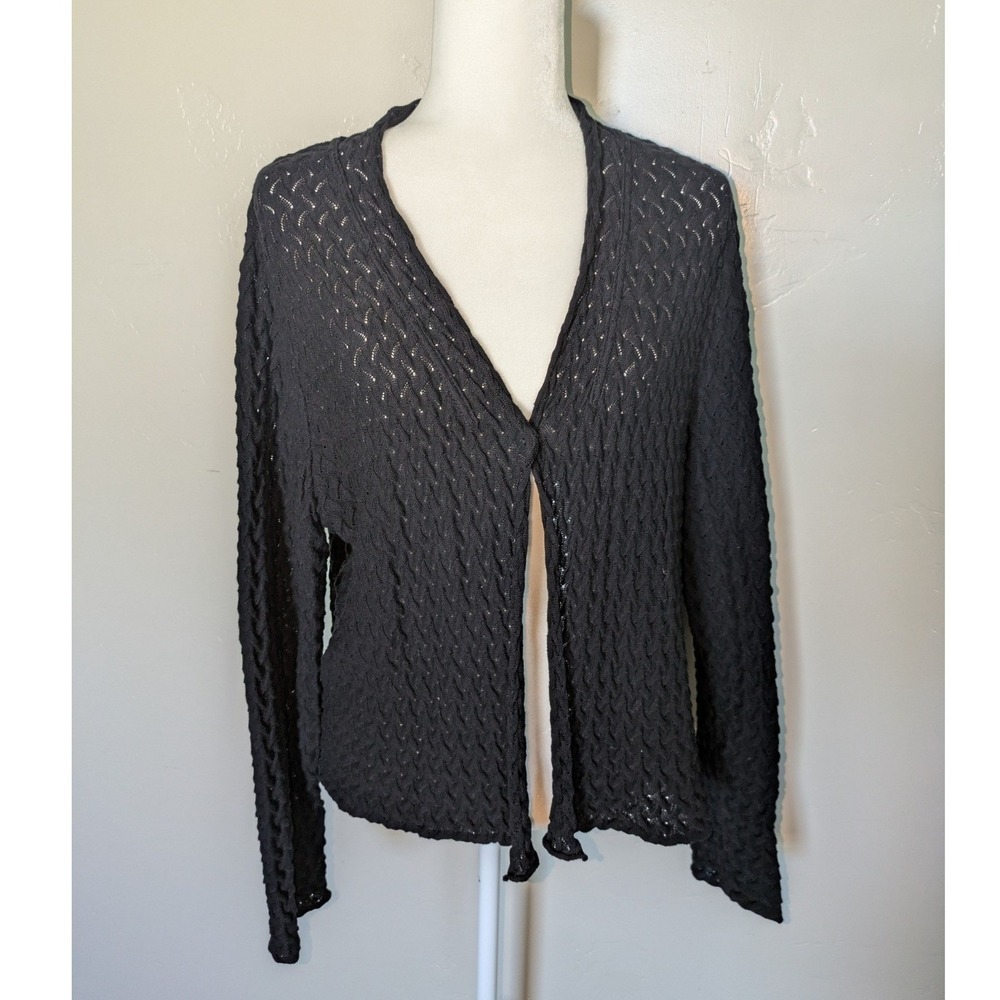 Dunque Organic Cotton Cardigan Women XL Blue Single Button Pointelle Germany